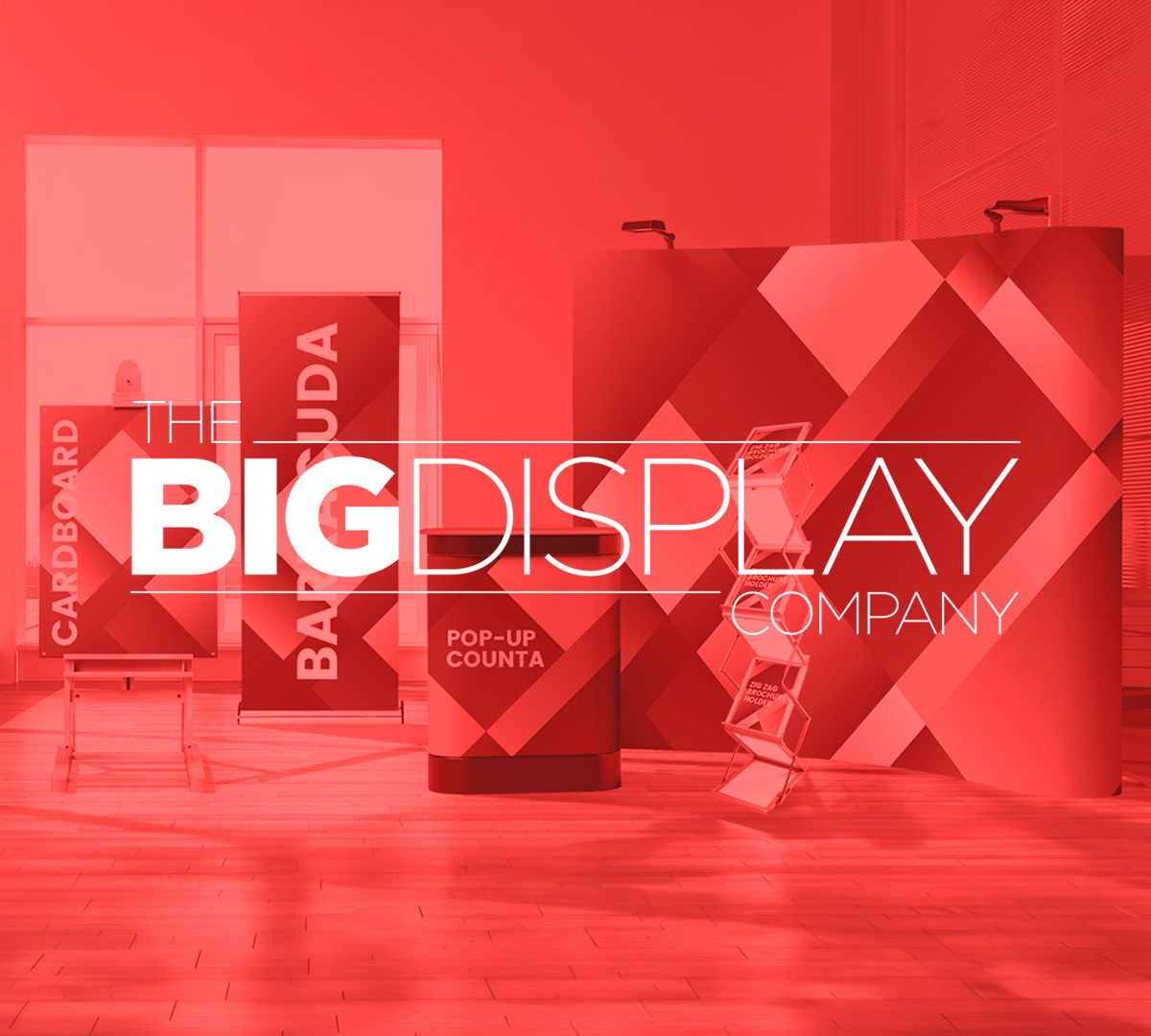 The Big Display Company Logo overlaying their stock products